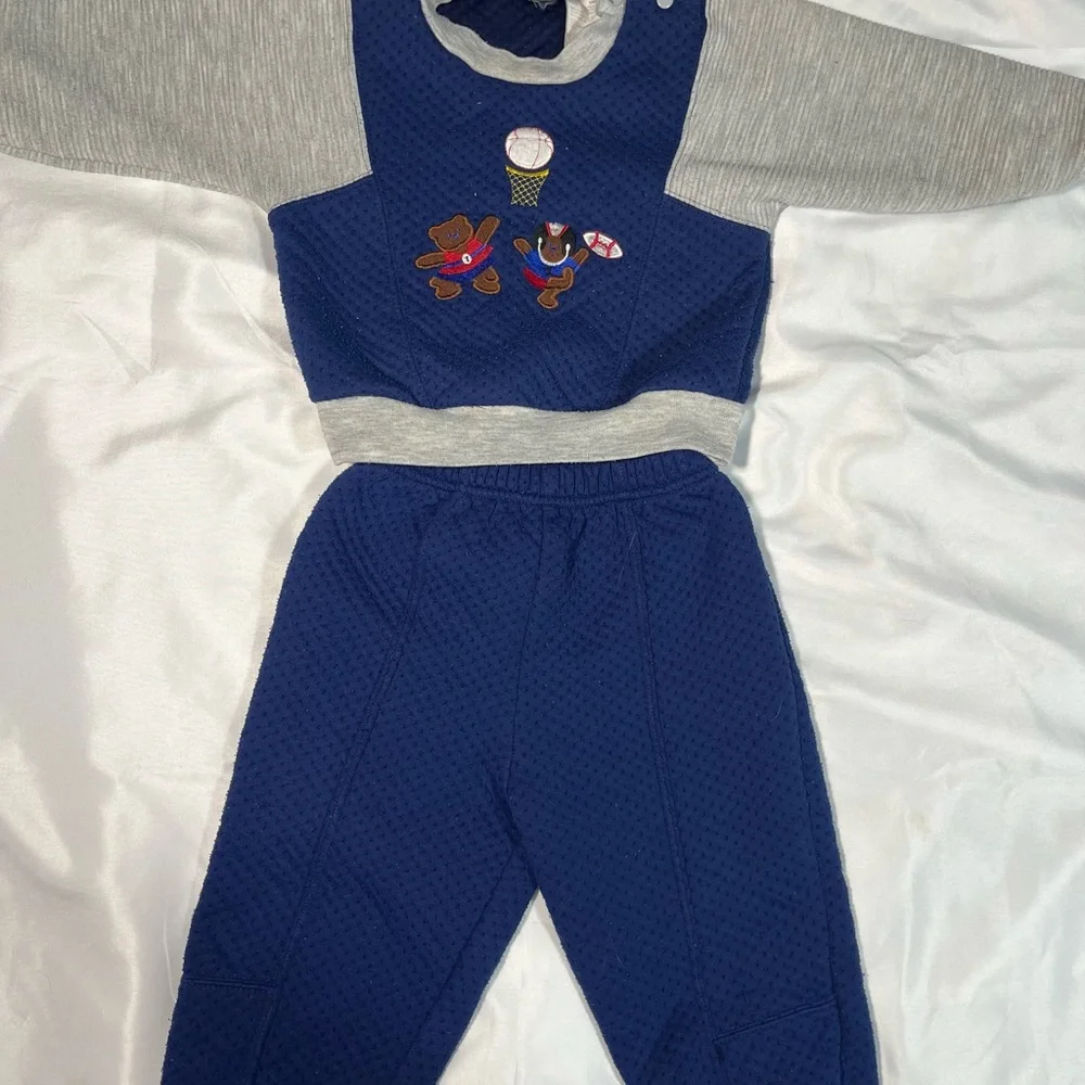 Vintage‎ Small Steps Boys 24M Bears Sports Football Sweat Set Blue 2pc Outfit